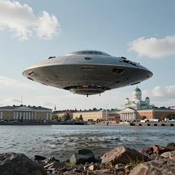 a crashed ufo in the middle of helsinki, highly detailed, award winning photograph