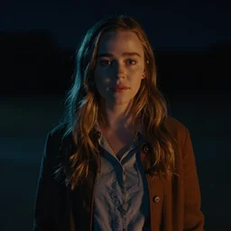Emilia Clarke in Hereditary (2018) high contrast lighting, night scene, blue and orange palette, film still
