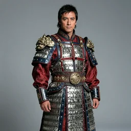 90s Jarvis Cocker wearing Mongolian armor, fashion photography, by Hedi Slimane