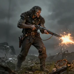 Full body concept art of A High fantasy WW1 werewolf firing a enchanted heavy shotgun trending on artstation deviantart Pinterest detailed High Resolution HD 8k