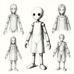lost puppet of fear design, character sheet, Moebius, Greg Rutkowski, Zabrocki, Karlkka, Jayison Devadas, Phuoc Quan, trending on Artstation, 8K, ultra wide angle, zenith view, pincushion lens effect