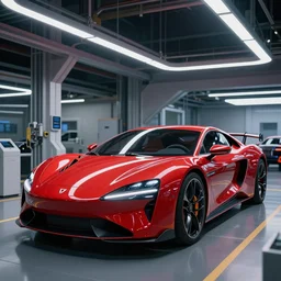 kama russian electrocar, inside futuristic car plant, red car, sharp focus, ultra realistic, ultra high pixel detail, cinematic, intricate, cinematic light, unreal engine 8 k, 8 k, epic, intricate, volumetric lighting, dramatic vivid and vibrant colors, trending on artstation, behance