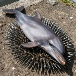 a photo of a gross dead dolphin on a spike, 8 k, detailed, ultra realistic