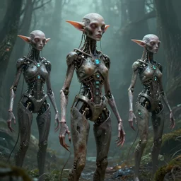 a dmt hallucination of machine elves. weird, uncanny, sci - fi, high - tech, creepy. unreal engine, 8 k, trending on artstation.