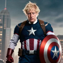 Boris Johnson as captain America, 4K, movie still, epic
