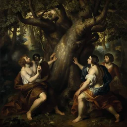 beautiful oil matte painting, humans fused to trees in an ominous forest, wonderful masterpiece highly detailed, beautiful cinematic light deep focus, elegant, digital painting, smooth, sharp focus, golden ratio, dramatic illumination, ultra realistic, 8 k, art by artemisia lomi gentileschi and caravaggio