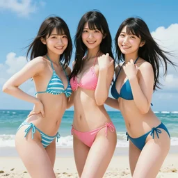 unbelievably beautiful, perfect, dynamic, epic, cinematic 8 k hd movie shot, three japanese beautiful cute young j - pop idols actresses girls, posing together in bikini. motion, vfx, inspirational arthouse, high budget, hollywood style, at behance, at netflix, with instagram filters, photoshop, adobe lightroom, adobe after effects, taken with polaroid kodak portra