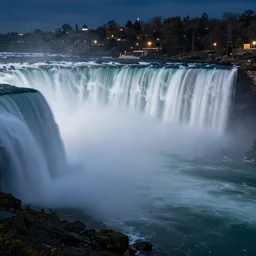 Niagara falls huge waterfall at night in the style of Thomas Heaton