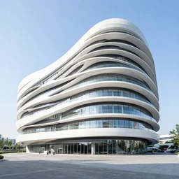 epic exterior view of a curvy biophilic design, architecture photography, by koichi takada, concept art, urban green, dappled lighting, misty, unreal engine 5, 8 k