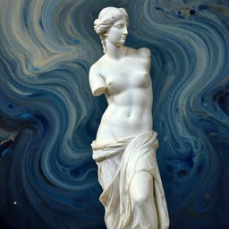 venus de milo, swirly liquid fluid abstract art