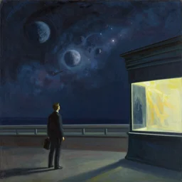 Dreaming of outerspace, by Edward Hopper, lofi colors