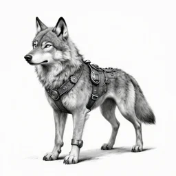 bw drawing of steampunk wolf