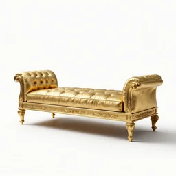 gilded daybed, stylized 3d render, isolated on a pure white background, centered, entire object in frame, sharp focus, soft studio lighting