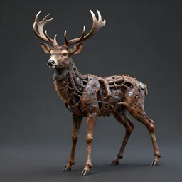 hyperealistic sculpture of a deer with rusty pipes extruding from its body, body horror, mechanical bodies, scary, disturbing, eerie 8K, full hd, 3D render, SCP Foundation, found footage, living creature