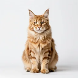 golden maine coon cat, professional studio photo, full body, isolated on a pure white background, centered, entire subject in frame, sharp focus, soft studio lighting