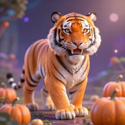 sweet beautiful cosmic tiger, ethereal, pumpkin, bokeh, vibrant palette, digital art, diffused lighting, unreal engine 3 d, trending on artstation