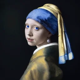 beautiful lady wearing hanfu, shiny white skin, void demonic blue eyes, by vermeer