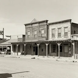 old photograph of brutalist Wild West town