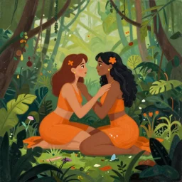 a messy painting of jungle love, green and orange color scheme, artstation