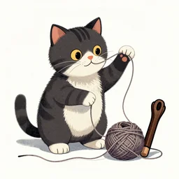 cat playing with yarn, Vintage Magazine Illustration
