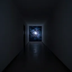 a cosmic shadow inside an empty hallway, dark eerie photograph