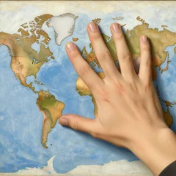 One hand is scratching down over Cities all over the world 1945, renaissance painting, award-winning.
