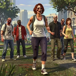 highly detailed portrait female jogger horrible zombie in gta v, in a city park, stephen bliss, unreal engine, fantasy art by greg rutkowski, loish, rhads, ferdinand knab, makoto shinkai and lois van baarle, ilya kuvshinov, rossdraws, tom bagshaw, global illumination, detailed and intricate environment