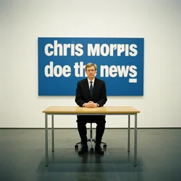 chris morris does the news, set design by tadanori yokoo, 3 5 mm film, photograph
