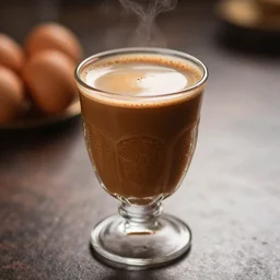 photograph of vietnamese egg coffee in ornate!!!! glass cup, cinematic lighting high bokeh, angelic detail