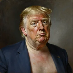 Painting of Donald Trump as a clown. Old. Unhappy. Bald. Fat. Art by william adolphe bouguereau. Very very very very very very much detailed. Ugly. 4K. Award winning.