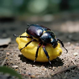 a photo of a giant mutant dungbeetle lemon in its natural habitat, kodak ektachrome e 1 0 0 photography