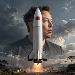 A rocket with an Elon Musk head, caricature