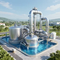 water reclamation plant, futurism, highly realistic, digital art
