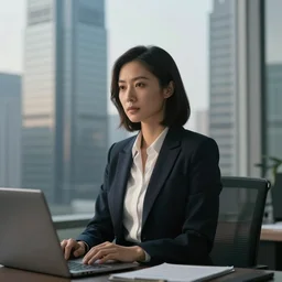 a business cougar at work, skyscrapers in the background, hyper realistic, natural light, atmospheric and cinematic lighting