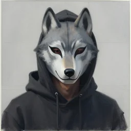 detailed 6 0 0 mm real photography of random asian guy using grey black hoodies and wolf mask focuses on the nuances of the human face and subtle shifts in tonal value, silhouette composition, neutral, cool - toned palette, fluid patterns, powerful composition, opaque paints, grid method.