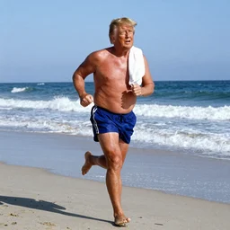 Trump stars in Baywatch, running down beach 1980s