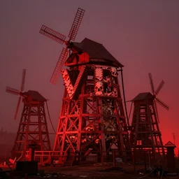 love mills, constructed of human bone, giant mills, hellscape, haze, only red, highly detailed, photograph, red, only red, red light,