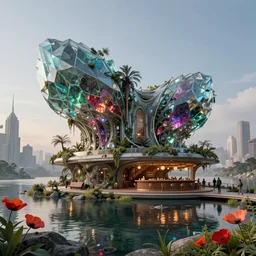 architecture by b. v. doshi, meadow thermal imaging sea tron evil futuristic liberty city extraterrestial universe tundra san andreas lake cgsociety at dawn nature gem poppy postcyberpunk fantasy crystal made of glass reclaimed by nature junglepunk steampunk scumm bar, archdaily, wallpaper, highly detailed, trending on artstation.