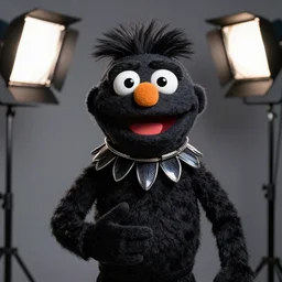 studio portrait still of muppet black panther as a muppet muppet as a muppet, 8 k, studio lighting, key light,