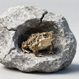 a rock is cracked open to reveal a perfect live toad