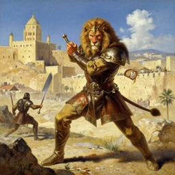 an ultra detailed matte landscape painting of king richard the lionhearted as a shonen anime protagonist attacking jerusalem, 8 k, volumetric lighting, art by albert bierstadt and greg rutkowsi