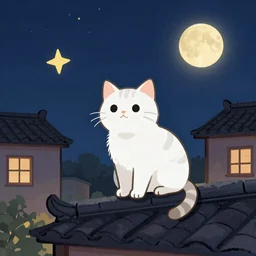 magic cat on roof at night