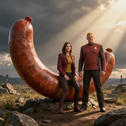 neelix and tuvok with giant sausage