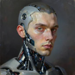 amazing portrait of a cyborg man, oil painting. HD