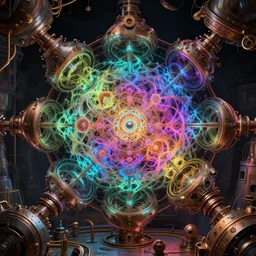 steampunk engine laboratory 3 d volume kaleidoscope fractal voronoi metal chakra digital color stylized concept substance natural color scheme, global illumination ray tracing hdr fanart arstation by sung choi and eric pfeiffer and gabriel garza and casper konefal