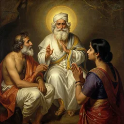 srilankan woman praising old cunning men as prophet, painting by gaston bussiere, craig mullins, j. c. leyendecker, lights, art by ernst haeckel, john william godward, hammershøi,,