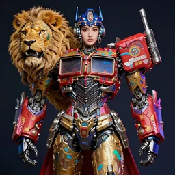 studio portrait of legal good colorful female divine mech paladin lion dance transformers absurdly beautiful, elegant, young sexy elegant woman, super fine surreal detailed face illustration by kim jung gi, iraq nadar, intricate lines, sharp focus, vibrant colors, matte, octopath voyager, final fantasy, unreal engine highly rendered, global illumination, radiant light, intricate environments