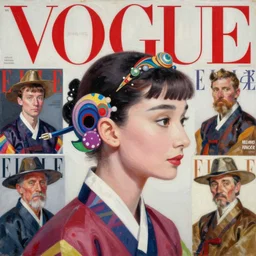 shaman, korean audrey hepburn, ilya kuvshinov, vogue magazine, elle magazine, john singer sargent, trending on artstation, oil painting, side profile portrait, psychedelic, intricate
