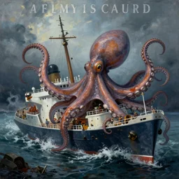 hyper detailed painting of a ship being sunk by a giant octopus