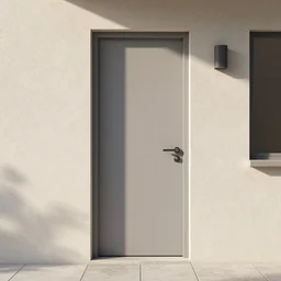 the door to an apartment as seen from outside, realistic, lighting